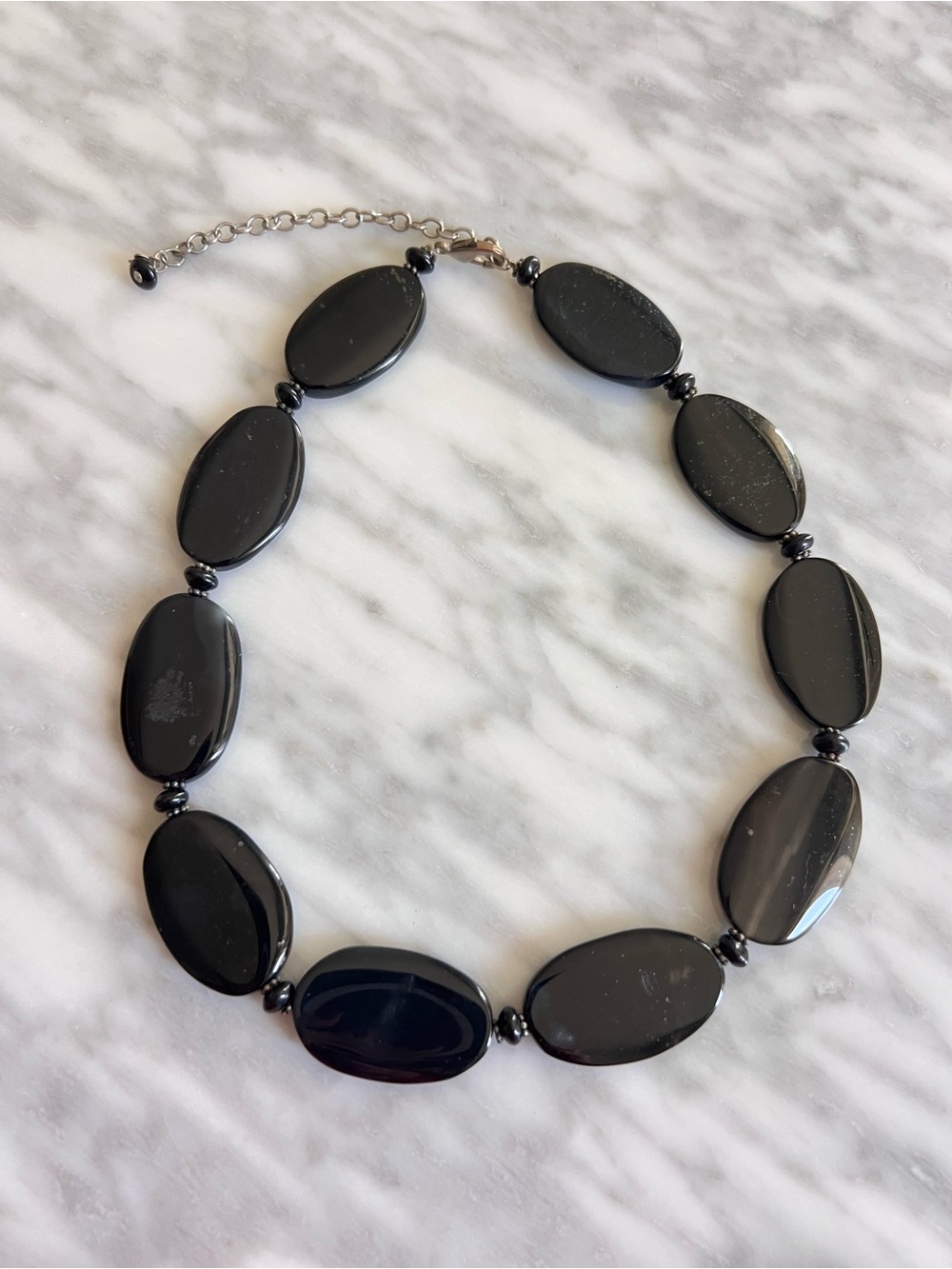 Glass Black Oval Bead Necklace